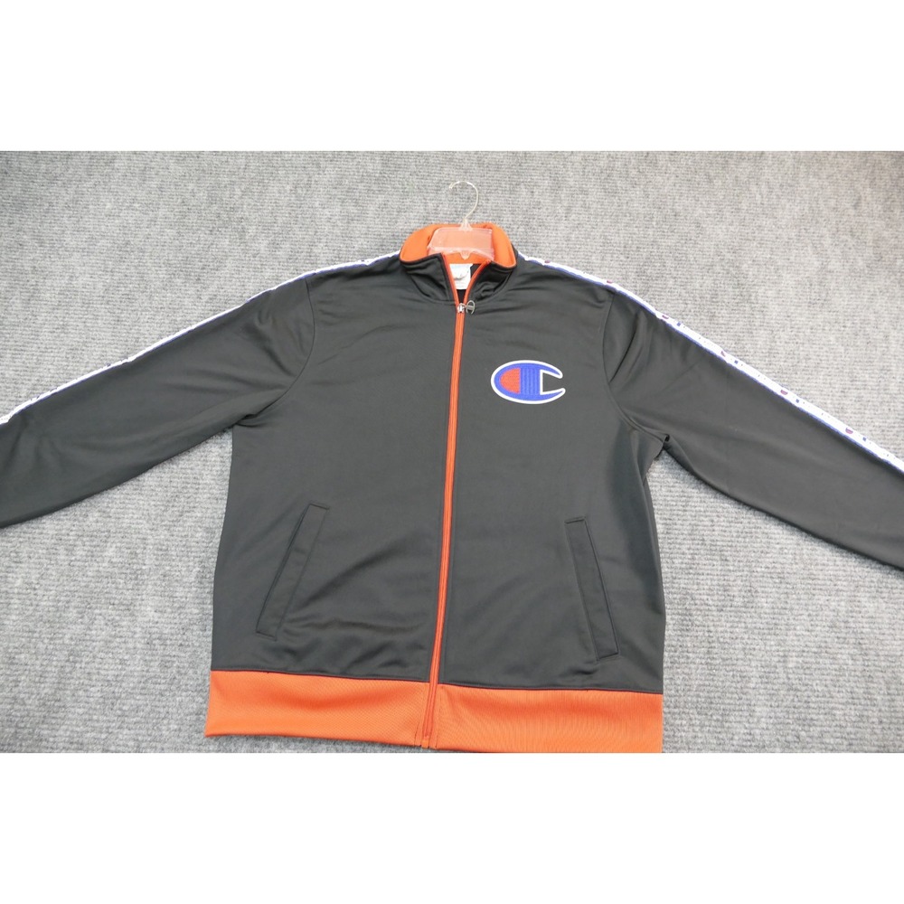 Champion vintage zip up jacket black with red accents size large with embroidery